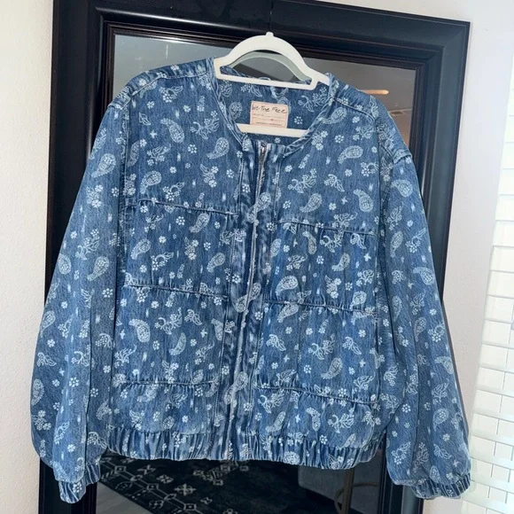 We The Free Blue Paisley-Print Denim Jacket - Picture 1 of 4